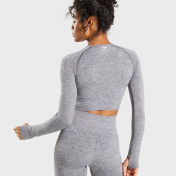 Gymshark - Vital Seamless Long Sleeve Crop Top - Smokey Grey Marl - MED - Picture 4 of 6